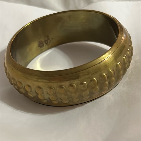 Modernist Britalist Brass Bangle Bracelet - Picture 1 of 5